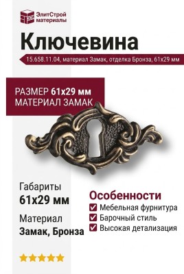 Ключевина 15.658.11.04, материал Замак, отделка Бронза, 61*29 мм