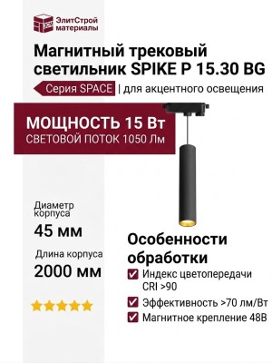 Магнитный трековый светильник SPIKE P 15.30 BG