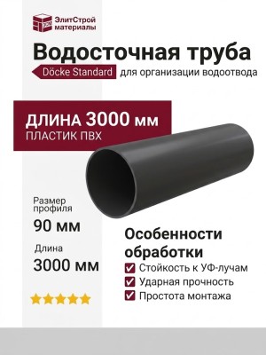 Водосточная труба 3 м, Docke Standard, Серый цвет