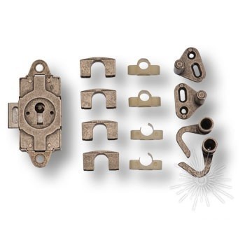 Комплект замок без штанги, материал Замак, отделка Серебро старое, 15*30*76 мм