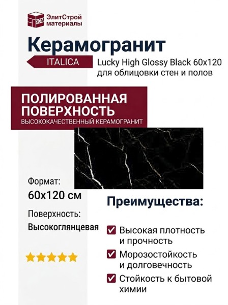 Italica Lucky High Glossy Black 60x120
