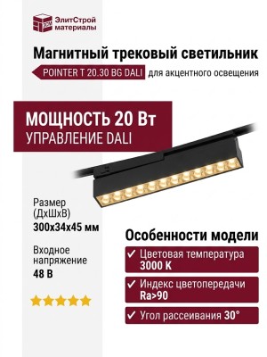 Магнитный трековый светильник POINTER T 20.30 BG DALI