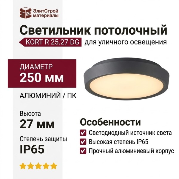 Светильник потолочный уличный KORT R 25.27 DG