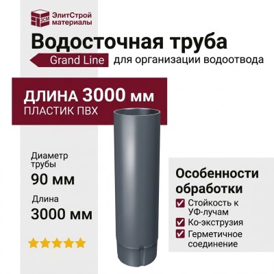Водосточная труба 3м, Grand Line, Серый (RAL 7024)