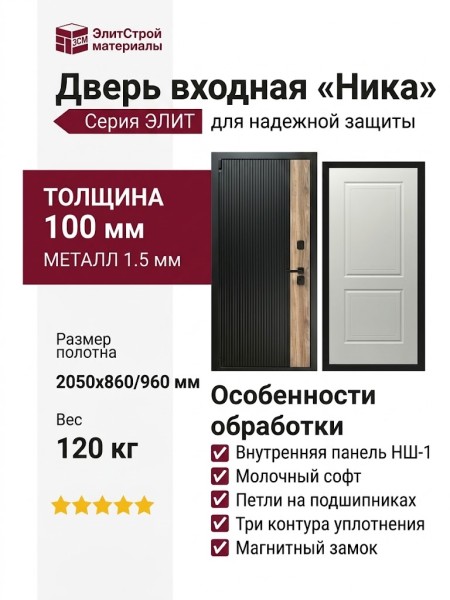 Дверь входная «Ника», внутренняя панель НШ-1 ( молочный софт)