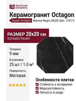 Equipe Octagon Marmol Negro 20x20 21011