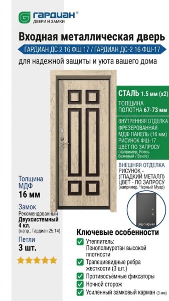 Входная металлическая дверь ДС 2  16 ФШ 17