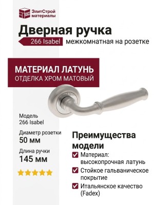 Дверная ручка на круглой розетке 266 Isabel хром матовый, материал Латунь, отделка Хром, 145*50 мм