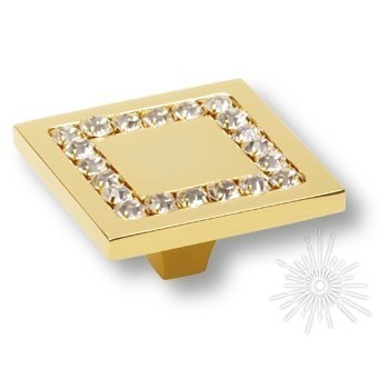Ручка кнопка 0771-030-3, материал Латунь, отделка Золото Кристаллы Swarovski, 50*50*24 мм