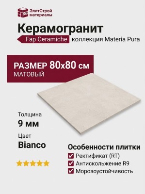 Fap Ceramiche Materia Pura Bianco Matt R9 80x80 fTVC