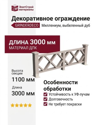 Декоративное ограждение из ДПК GRINDERDECO Миллениум, выбеленный дуб