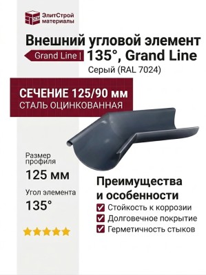 Внешний угловой элемент 135°, Grand Line, Серый (RAL 7024)