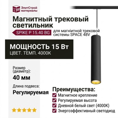 Магнитный трековый светильник SPIKE P 15.40 BG
