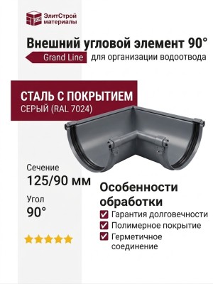 Внешний угловой элемент 90° Grand Line, Серый (RAL 7024)