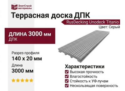 Террасная доска ДПК RusDecking Unodeck Titanio - Серый