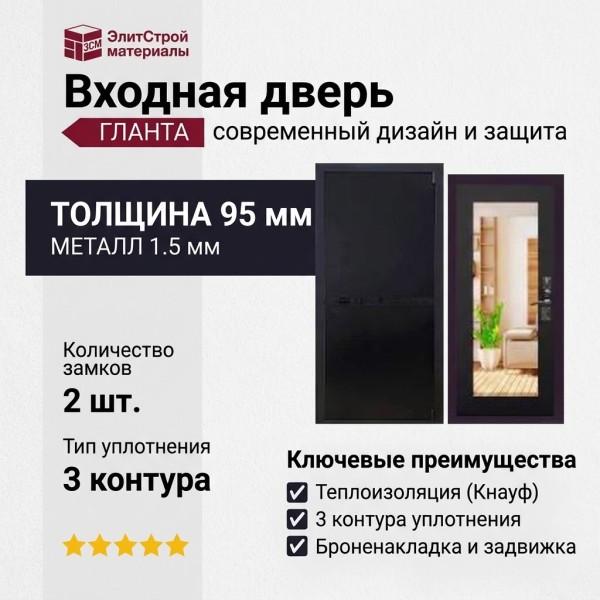 Дверь входная «Гланта», внутренняя панель НШ-9/2 ( дуб серый)
