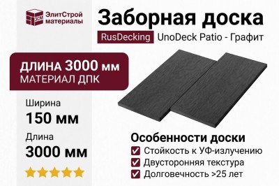 Заборная доска ДПК RusDecking UnoDeck Patio - Графит