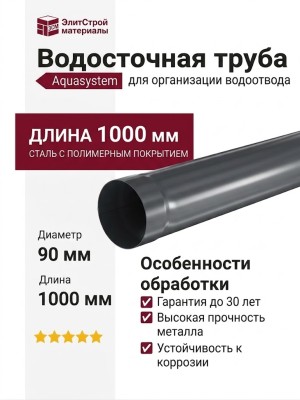 Водосточная труба Aquasystem, RAL 7024 Тёмно-серый, 1.00 м, 125/90