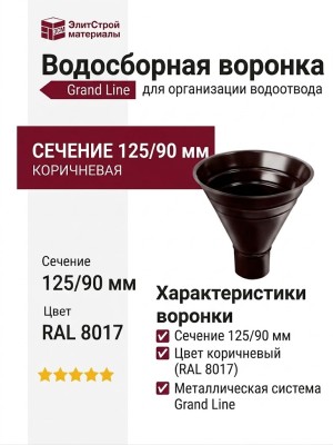 Водосборная воронка Grand Line, коричневая (RAL 8017), 125/90.
