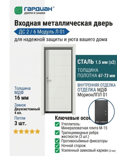 Входная металлическая дверь ДС 2  6 Модуль Л 01