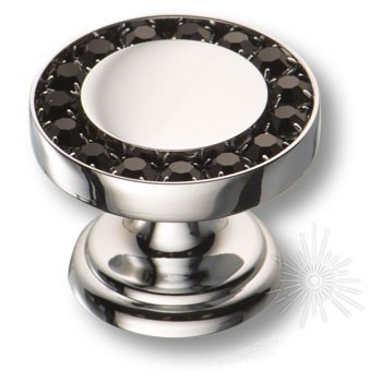 Ручка кнопка 0776-005 BLACK, материал Латунь, отделка Кристаллы Swarovski Хром, 23*d=30 мм