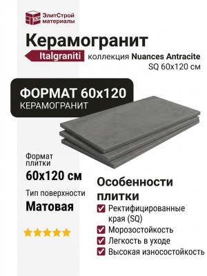 Impronta Italgraniti Nuances Antracite SQ 60x120 NU03BA