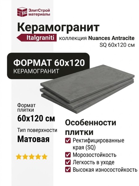 Impronta Italgraniti Nuances Antracite SQ 60x120 NU03BA