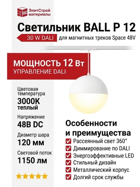 Магнитный трековый светильник BALL P 12.30 W DALI