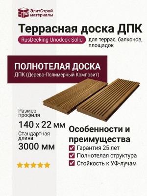 Террасная доска ДПК RusDecking Unodeck Solid - Орех