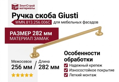 Ручка скоба Giusti WMN.813.256.006C, материал Замак, отделка Золото, 282*17*27,5 мм