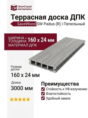 Террасная доска ДПК SaveWood, SW Padus (R), Пепельный