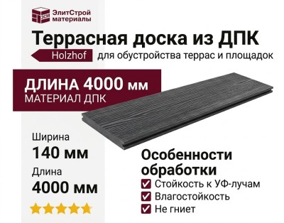 Террасная доска из ДПК Holzhof "Антрацитовые кольца дерева"