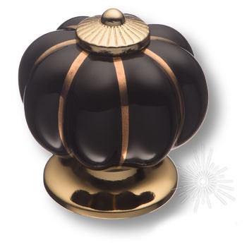 Ручка кнопка S-101 GOLD BLACK, материал Замак Керамика, цвет Черный, отделка Золото Керамика, 40*d=40/28 мм