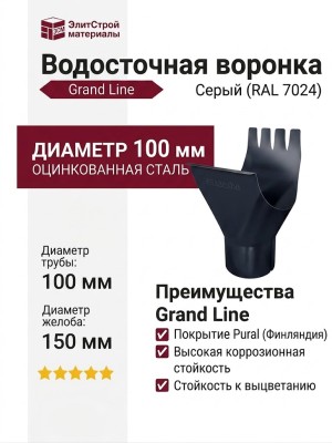 Водосточная воронка Grand Line, Серый (RAL 7024)