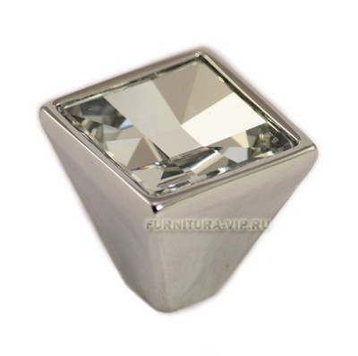 Ручка кнопка 200204PB030CR, материал Латунь, отделка Кристаллы Swarovski Хром, 30*30 мм