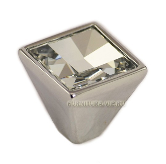 Ручка кнопка 200204PB030CR, материал Латунь, отделка Кристаллы Swarovski Хром, 30*30 мм