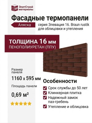 Фасадные термопанели Аляска серия Элевация 16. Braun rustik