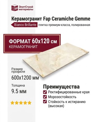Fap Ceramiche Gemme Bianco Brillante 60x120 fRYB