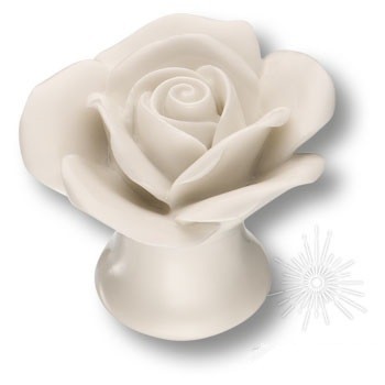 Ручка кнопка в форме розы 3060-WHITE, отделка Керамика, 32*d=40 мм