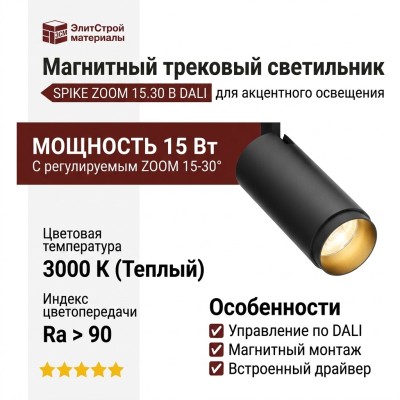 Магнитный трековый светильник SPIKE ZOOM 15.30 B DALI