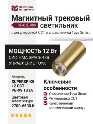 Магнитный трековый светильник SUPERSPIKE 12 CCT PBRW TUYA