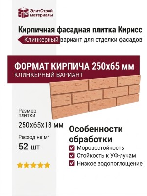 Кирпичная фасадная плитка Кирисс, клинкерный вариант