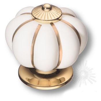 Ручка кнопка S-101 GOLD WHITE, материал Замак Керамика, цвет Белый, отделка Золото Керамика, 40*d=40/28 мм