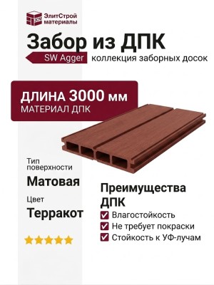 Забор из ДПК Savewood, SW Agger матовый, Терракот