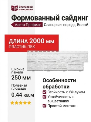Формованный сайдинг Альта-Профиль Сланцевая порода, Белый