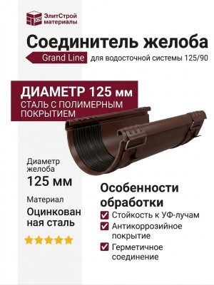 Соединитель желоба Grand Line, коричневый (RAL 8017)