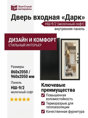 Дверь входная «Дарк», внутренняя панель НШ-9/2 ( молочный софт)