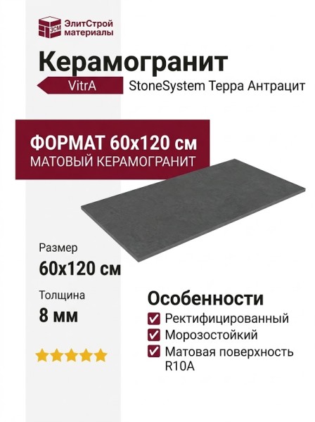 Vitra StoneSystem Терра Антрацит 60x120 K948100R0001VTER