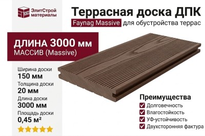 Террасная доска из ДПК Faynag, Massive, Шоколад