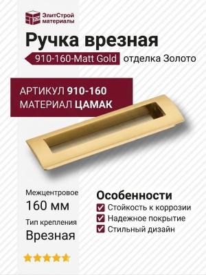 Ручка врезная 910-160-Matt Gold, отделка Золото